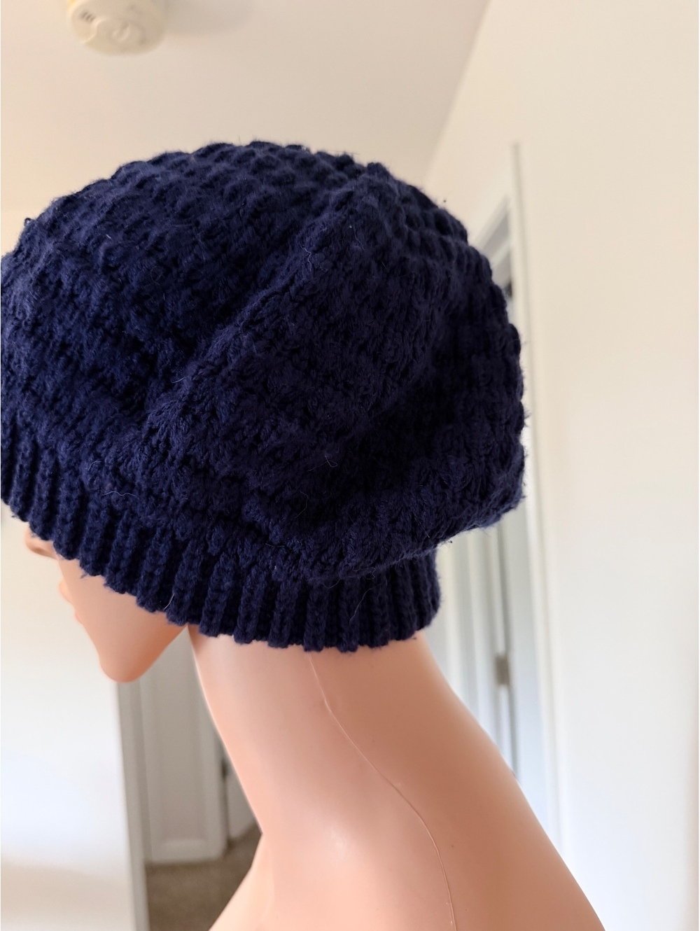 Navy Blue Knit Acrylic Beanie Hat - One Size Fits All
